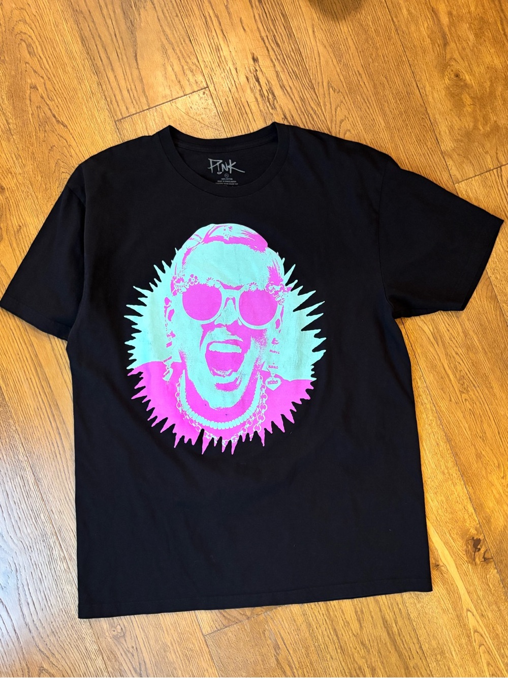 PINK Band Black Tee with Pink & Aqua